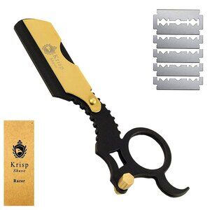 Krisp Beauty professional straight edge shavette razor in Black and gold